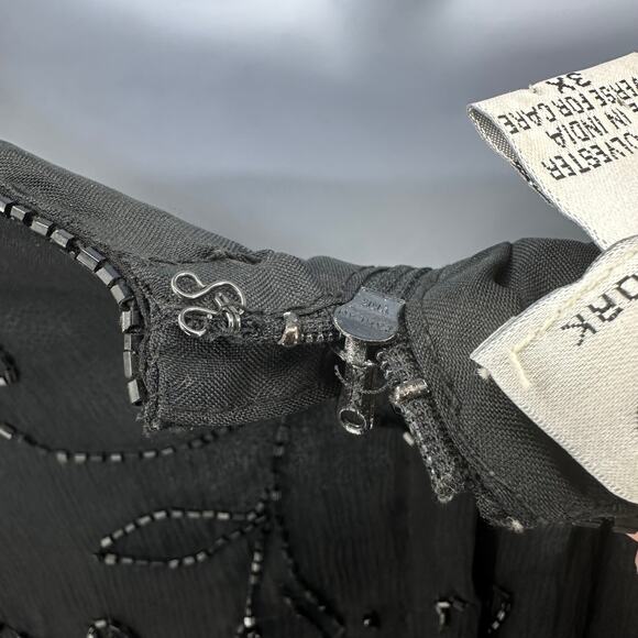 JMD New York Sheath Dress WMNS 3X Black Silk Beaded Short Sleeve Lined Back Zip - Picture 8 of 12